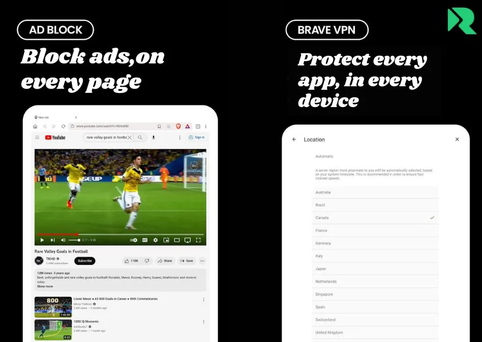 No ads and built-in VPN in Brave Mod apk
